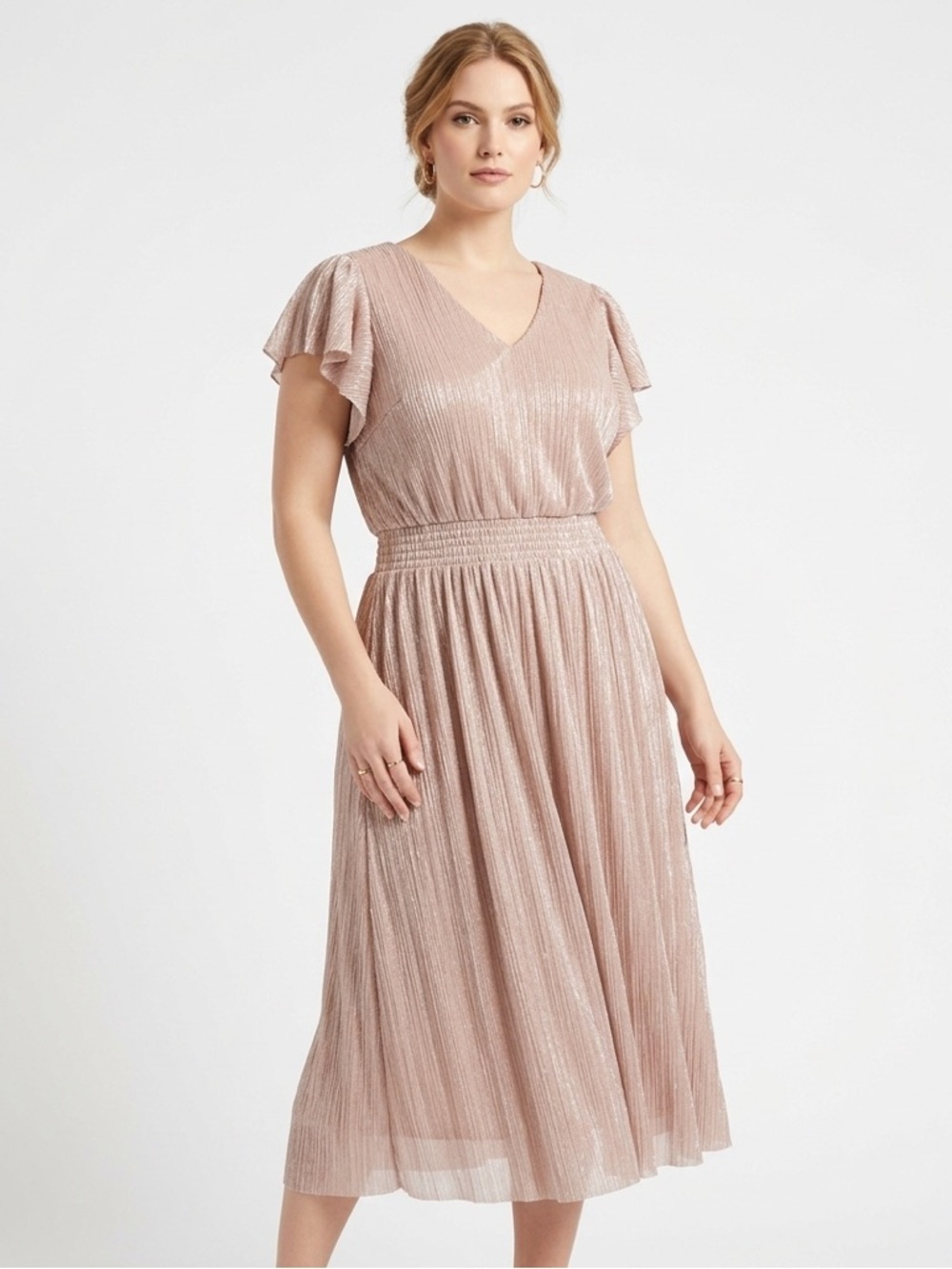 NEW MSK blush Pink midi Dress size 1X (14-16) flutter sleeves